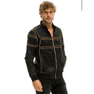 Aviator Nation Racer Jacket Full Zip Black Hidden Hood Men’s Size XL